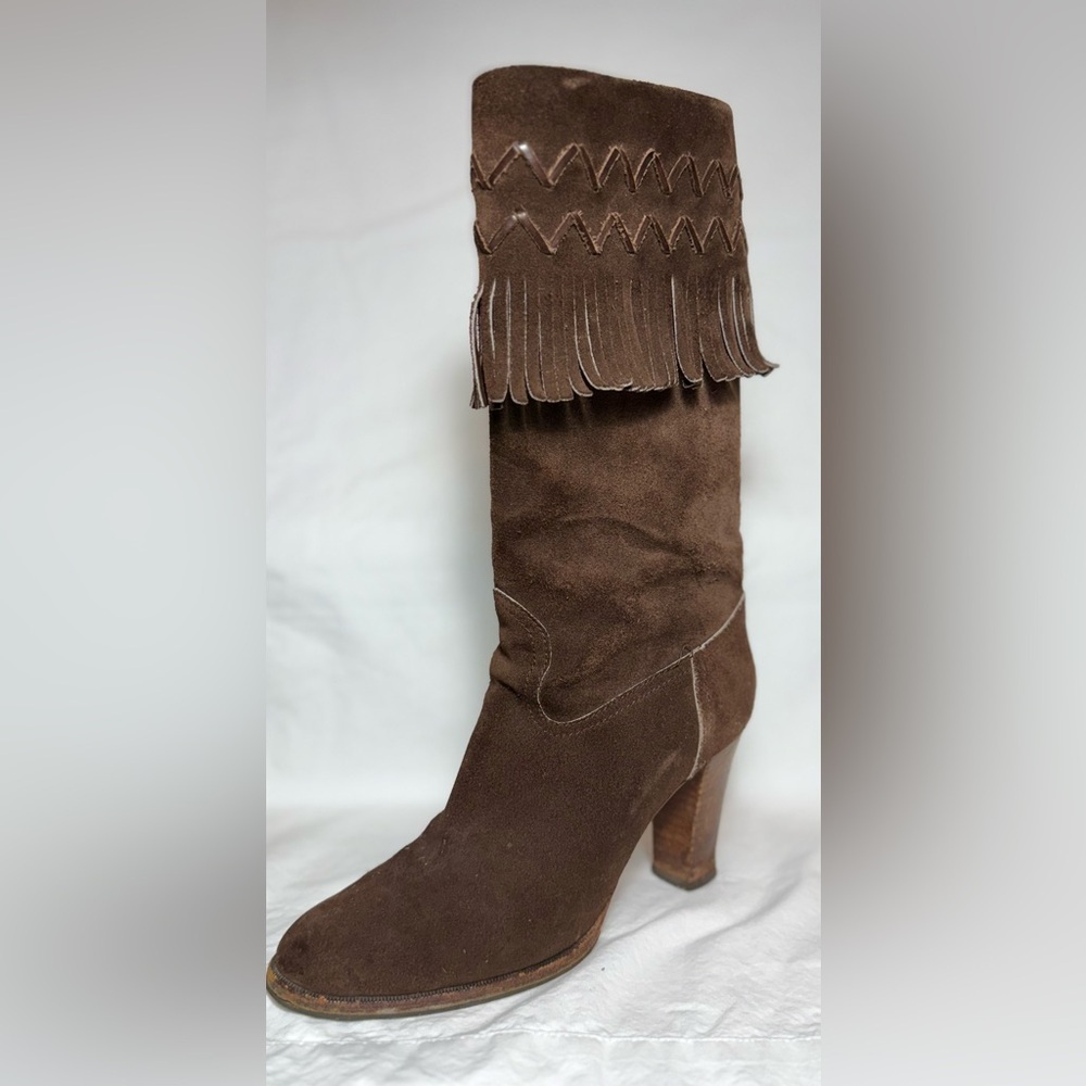 YVES SAINT LAURENT Suede Fringe Heeled Boots